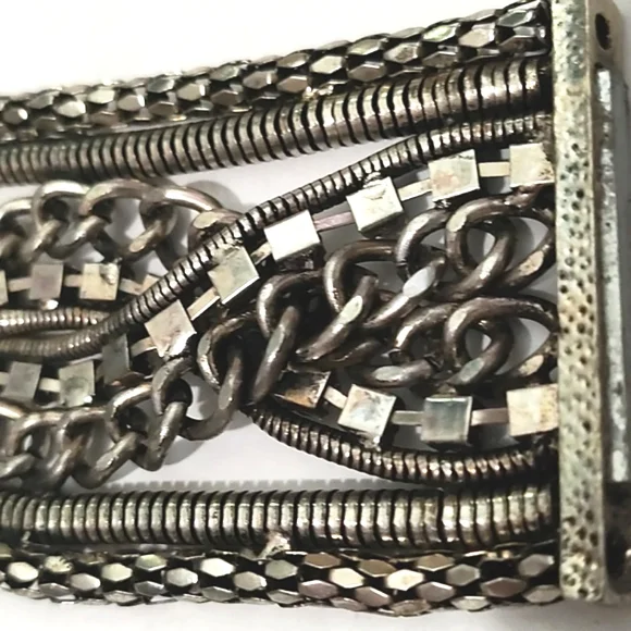 VINTAGE SILVER-TONE EXTRA WIDE MULTISTRAND CHAIN MAGNETIC 6.5-7" BRACELET - Picture 4 of 9